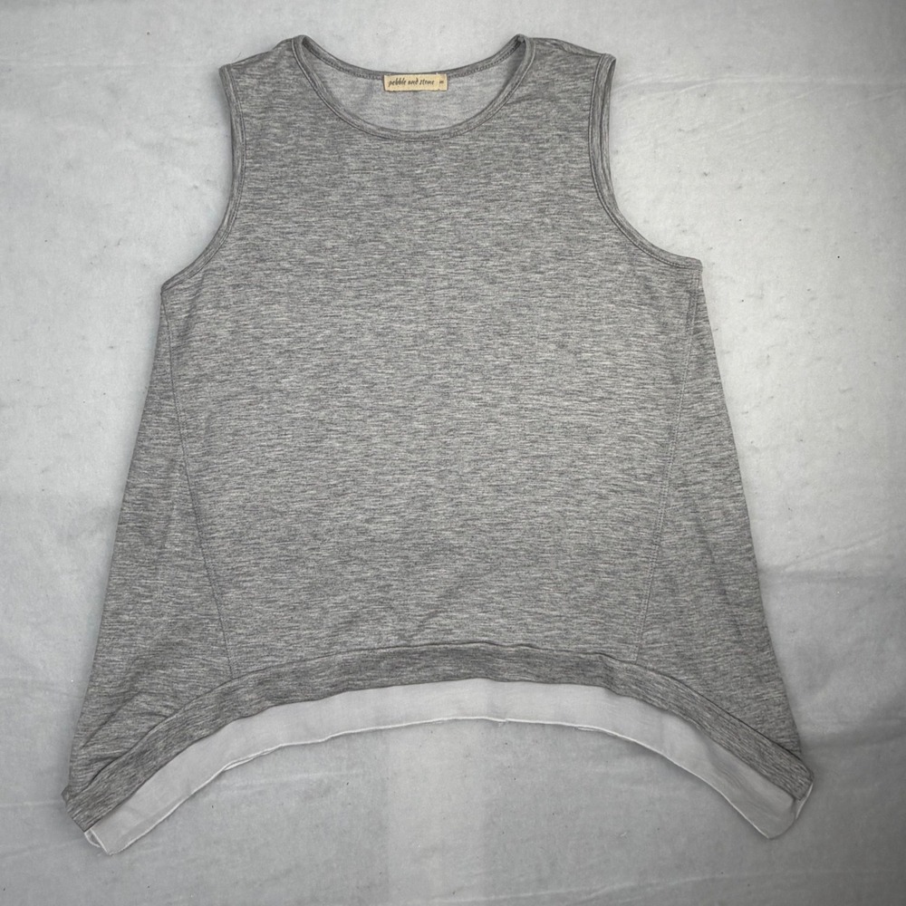 Pebble and Stone Women Gray Sharkbite Hem Sleeveless Tank Top Medium Made in USA